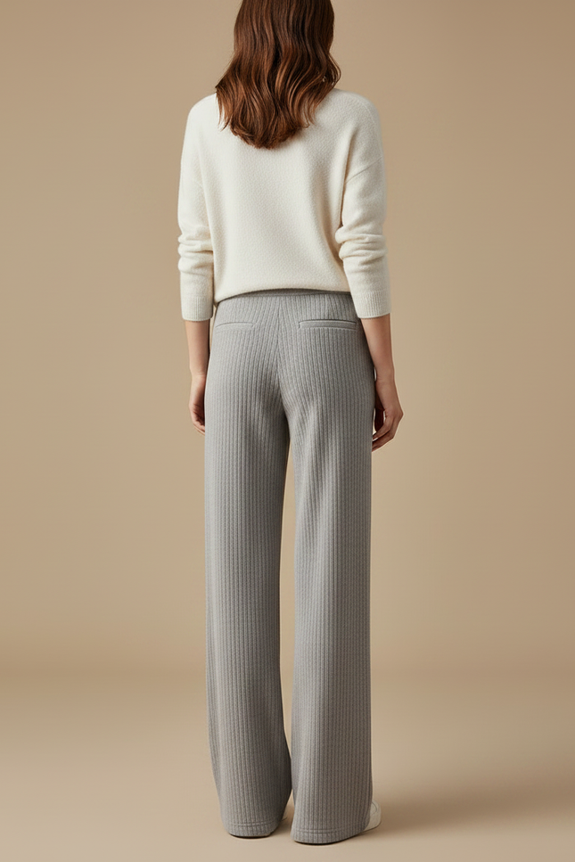 Pantalon Velours Côtelé Gris Large Décontracté Femme - Maille - vue 2