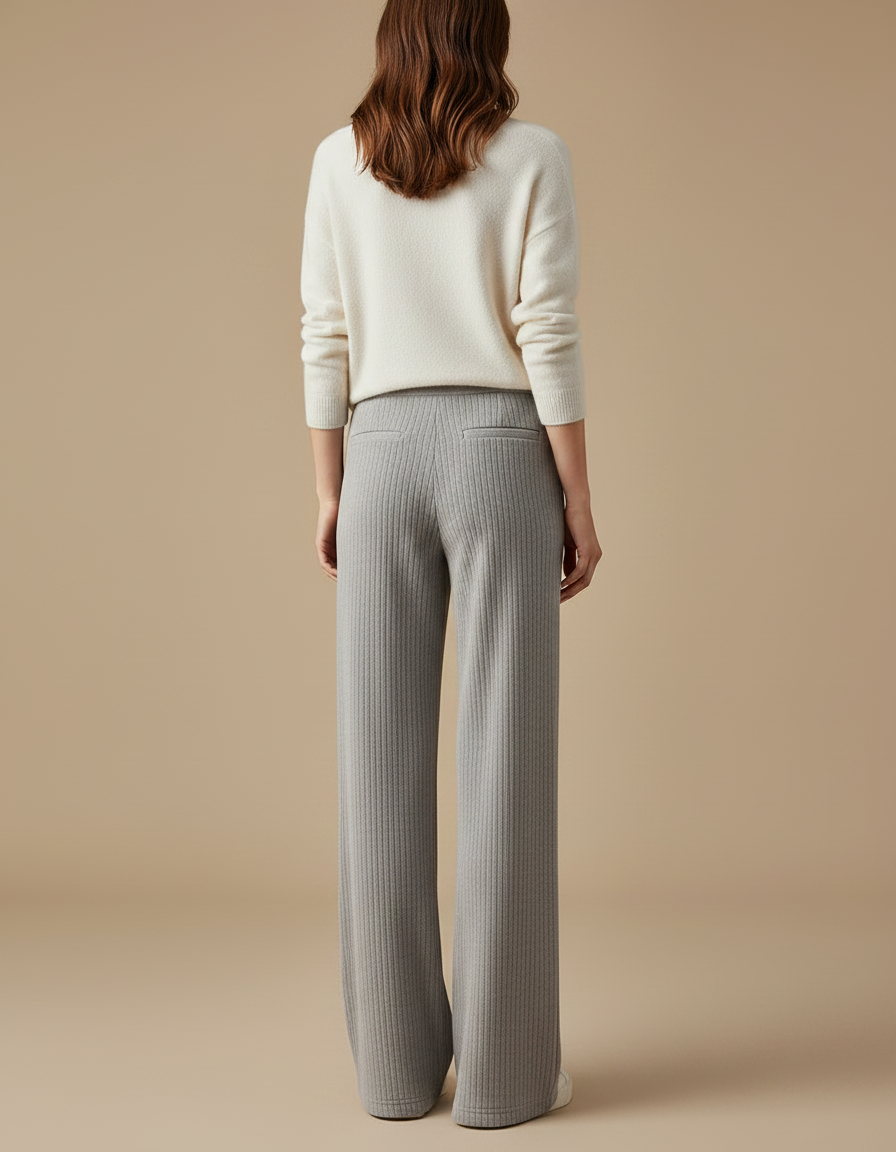 Pantalon Velours Côtelé Gris Large Décontracté Femme - Maille - vue 2