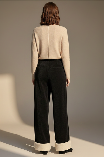 Pantalon Velours Noir Large Doublé Polaire Femme - vue 2
