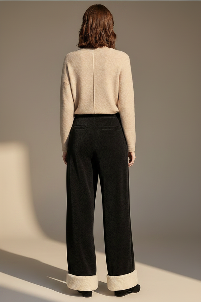 Pantalon Velours Noir Large Doublé Polaire Femme - vue 2