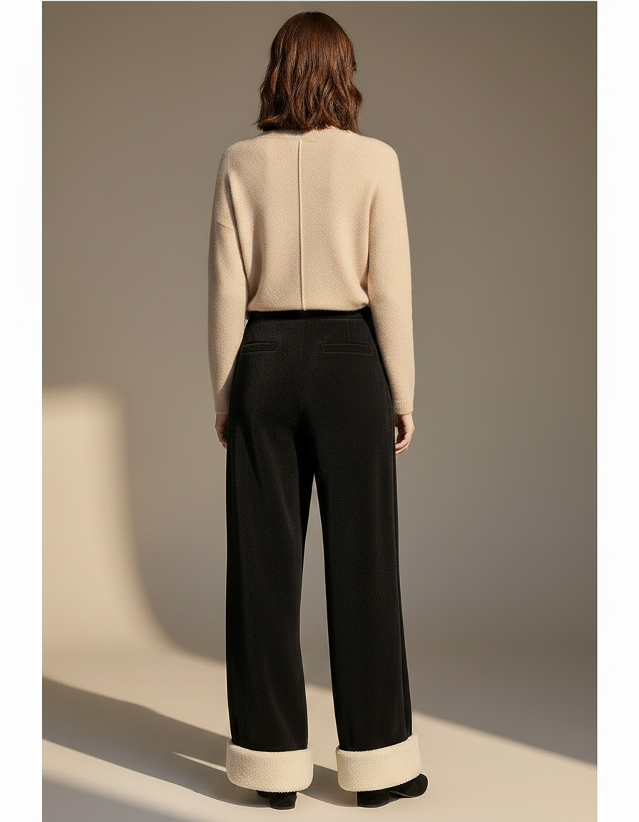 Pantalon Velours Noir Large Doublé Polaire Femme - vue 2