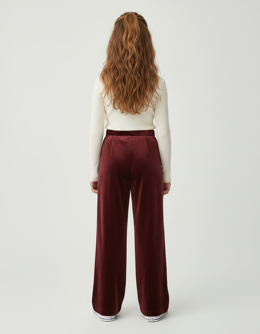 Pantalon Velours Bordeaux Ample Décontracté Enfant - vue 2