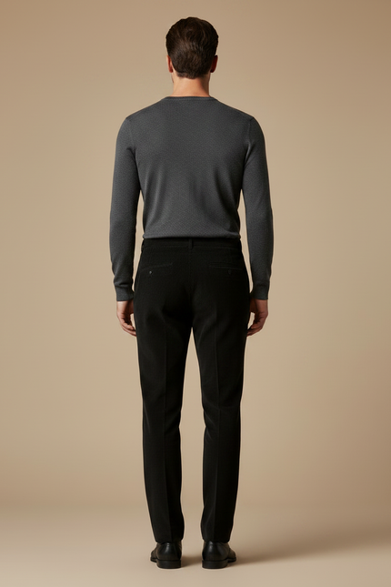 Pantalon Velours Homme Noir Côtelé Droit Élégant - vue 2