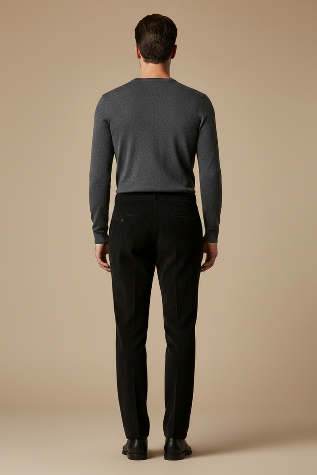 Pantalon Velours Homme Noir Côtelé Droit Élégant - vue 2