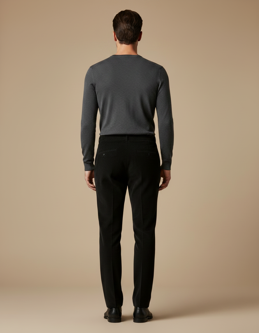 Pantalon Velours Homme Noir Côtelé Droit Élégant - vue 2