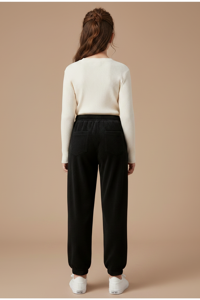 Pantalon Velours Noir Côtelé Ample Cœur Fille - Cordé - vue 2