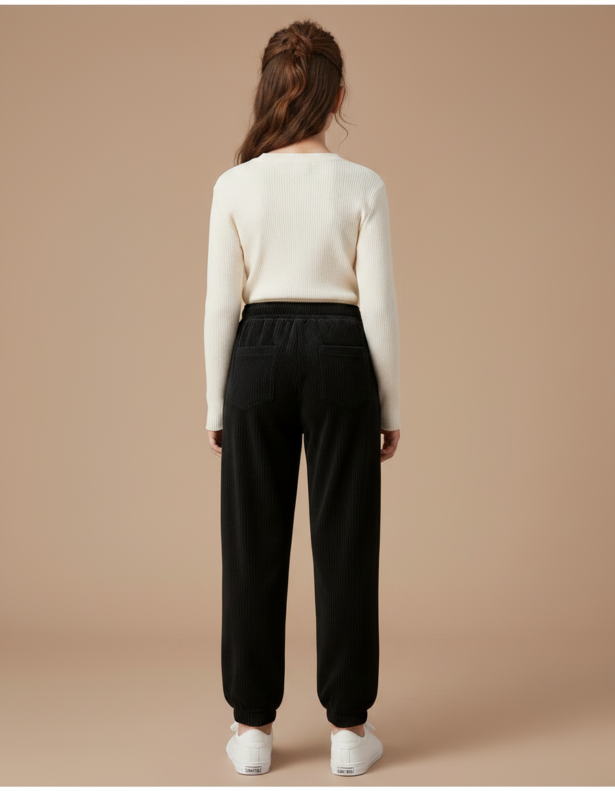 Pantalon Velours Noir Côtelé Ample Cœur Fille - Cordé - vue 2