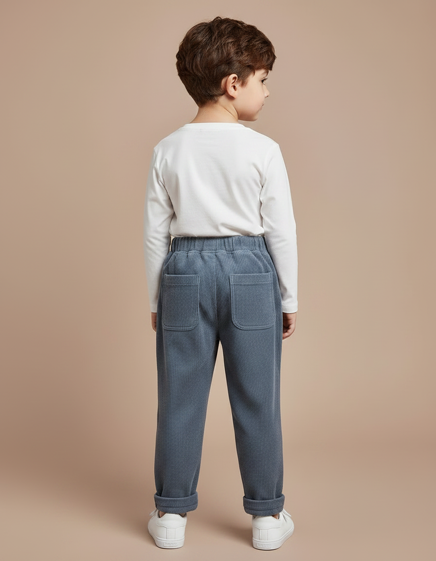 Pantalon Velours Côtelé Bleu Brodé Enfants Décontracté - Cordé - vue 2