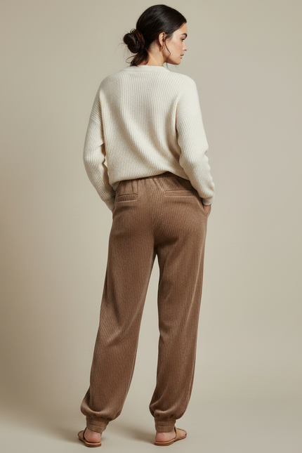 Pantalon Velours Marron Côtelé Fluide Ample Décontracté - Cordé - vue 2