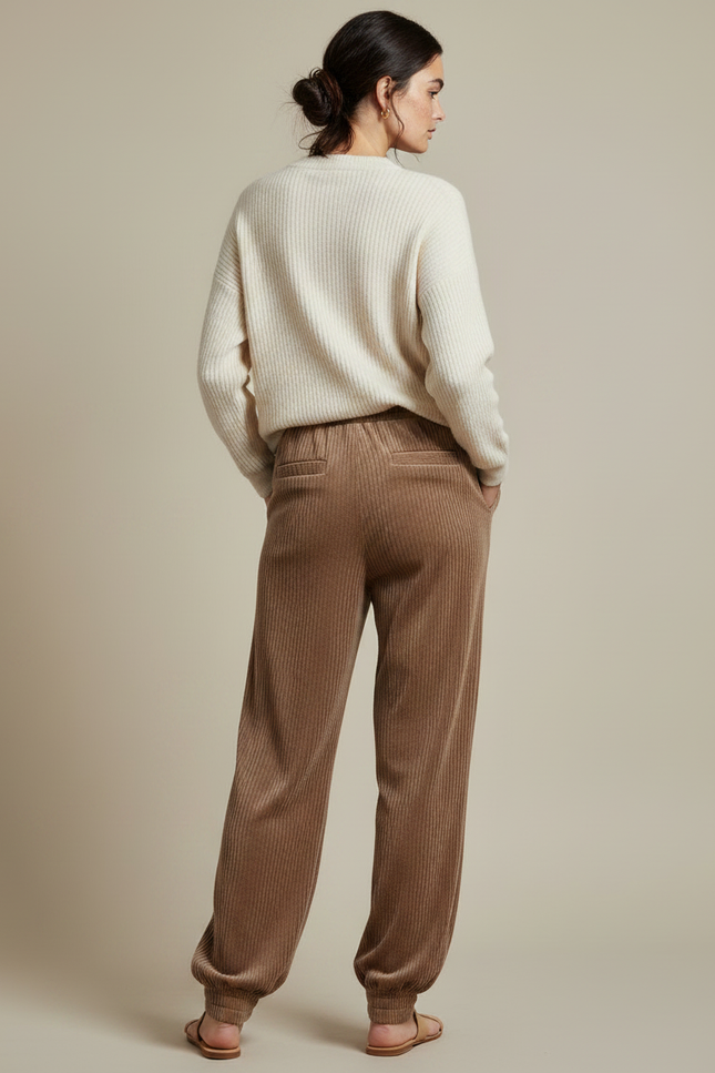 Pantalon Velours Marron Côtelé Fluide Ample Décontracté - Cordé - vue 2