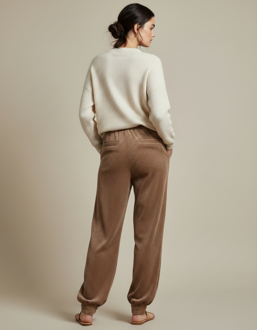Pantalon Velours Marron Côtelé Fluide Ample Décontracté - Cordé - vue 2