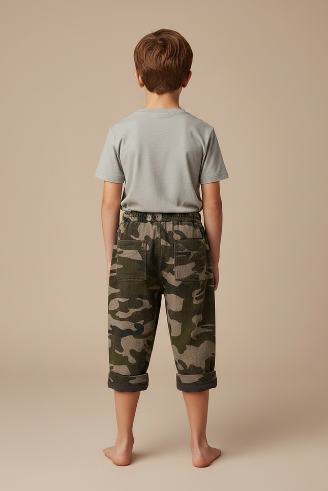 Pantalon Velours Camouflage Enfant Court Ample Doux - Kaki - vue 2