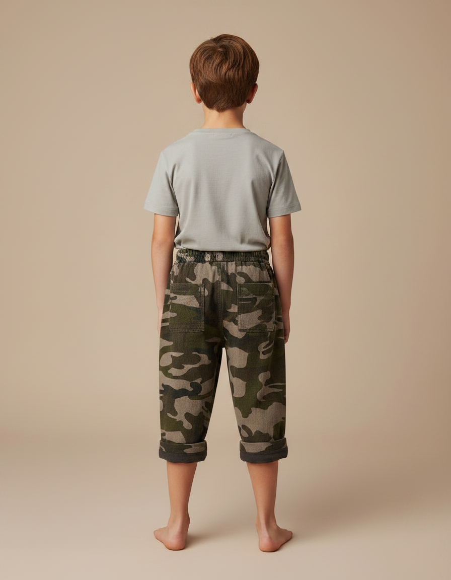 Pantalon Velours Camouflage Enfant Court Ample Doux - Kaki - vue 2