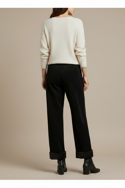 Pantalon Velours Noir Côtelé Droit Ample Femme - Cordé - vue 2
