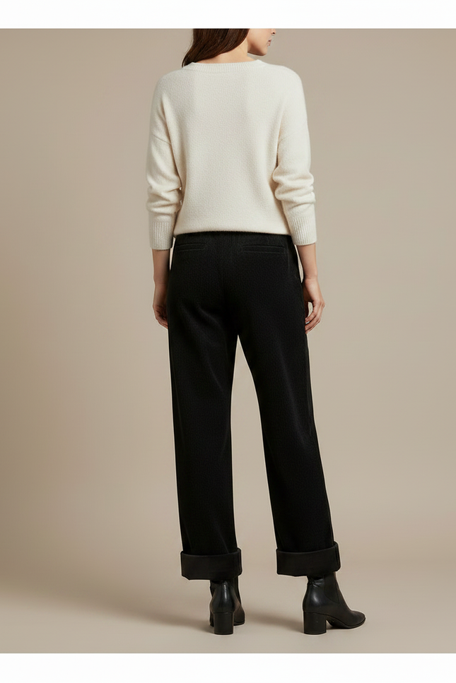 Pantalon Velours Noir Côtelé Droit Ample Femme - Cordé - vue 2