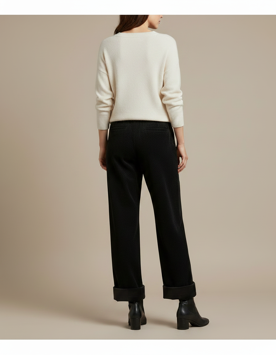 Pantalon Velours Noir Côtelé Droit Ample Femme - Cordé - vue 2