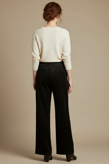 Pantalon Velours Noir Côtelé Ample Confortable Femme - Cordé - vue 2