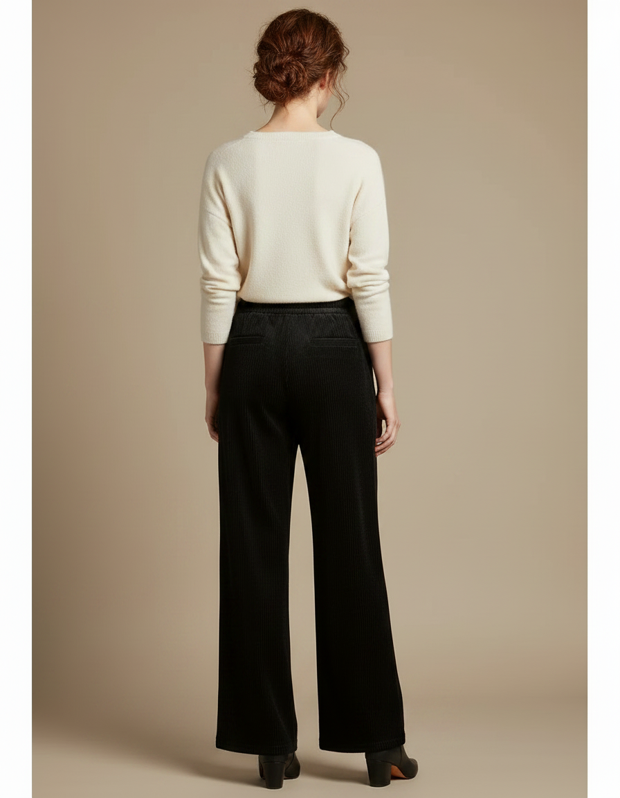 Pantalon Velours Noir Côtelé Ample Confortable Femme - Cordé - vue 2