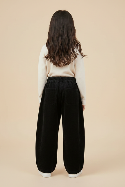 Pantalon Velours Noir Côtelé Ample Décontracté Fille - Cordé - vue 2