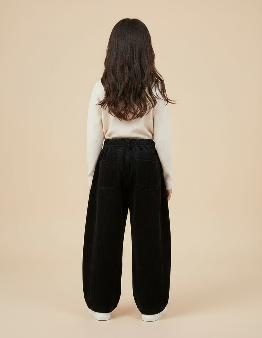 Pantalon Velours Noir Côtelé Ample Décontracté Fille - Cordé - vue 2