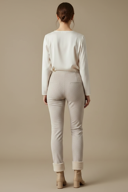 Pantalon Velours Beige Slim Élégant Femme Hiver - Tweed - vue 2