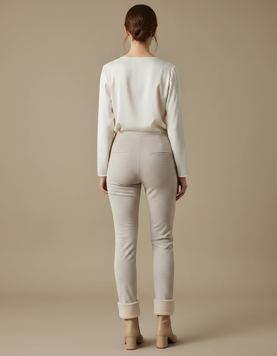 Pantalon Velours Beige Slim Élégant Femme Hiver - Tweed - vue 2