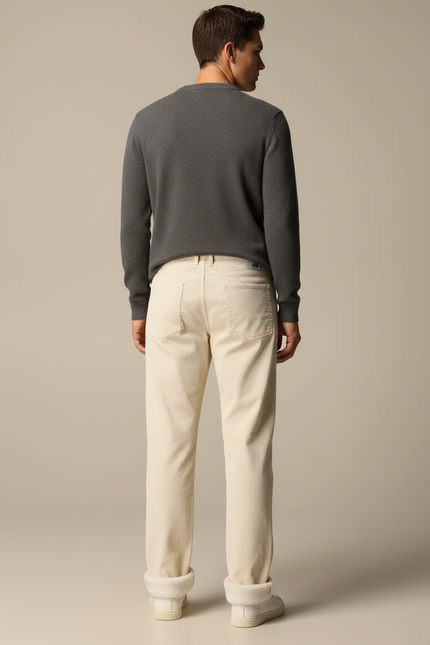 Pantalon Velours Crème Côtelé Doublé Chaud Homme - Beige - vue 2