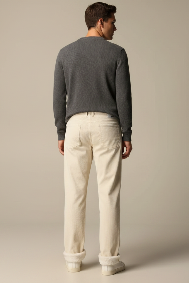 Pantalon Velours Crème Côtelé Doublé Chaud Homme - Beige - vue 2