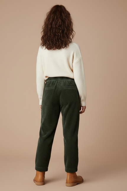 Pantalon Velours Vert Côtelé Ample Élastique Enfant - Cordé - vue 2