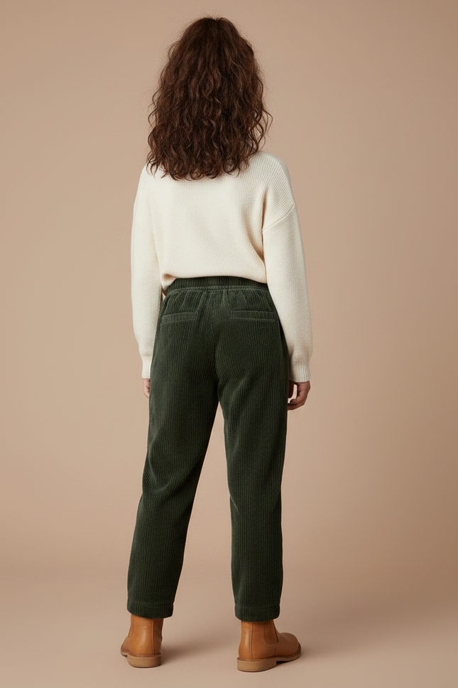 Pantalon Velours Vert Côtelé Ample Élastique Enfant - Cordé - vue 2