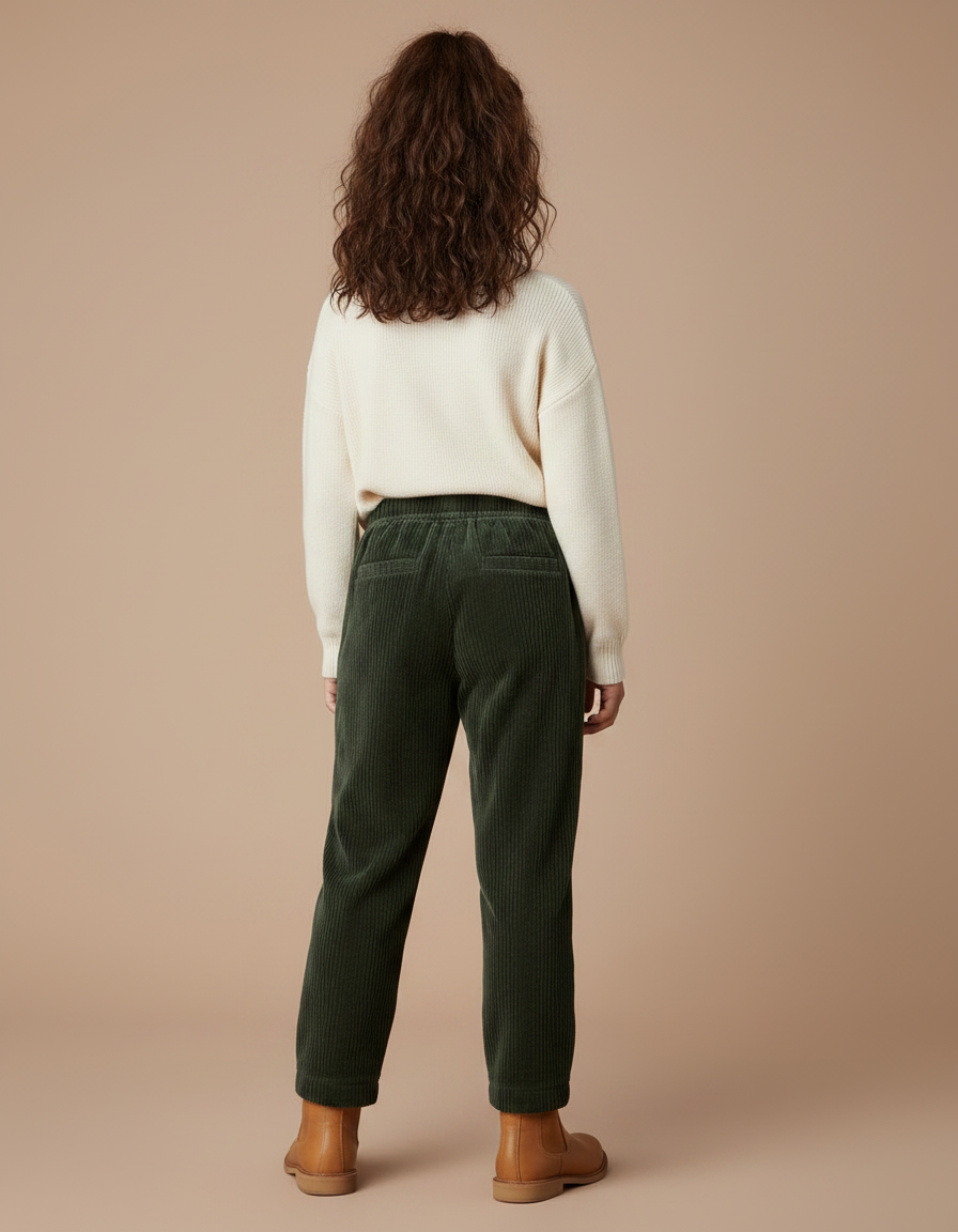 Pantalon Velours Vert Côtelé Ample Élastique Enfant - Cordé - vue 2