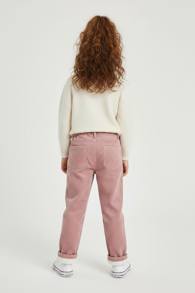 Pantalon Velours Rose Côtelé Ample Élastique Enfant - Cordé - vue 2