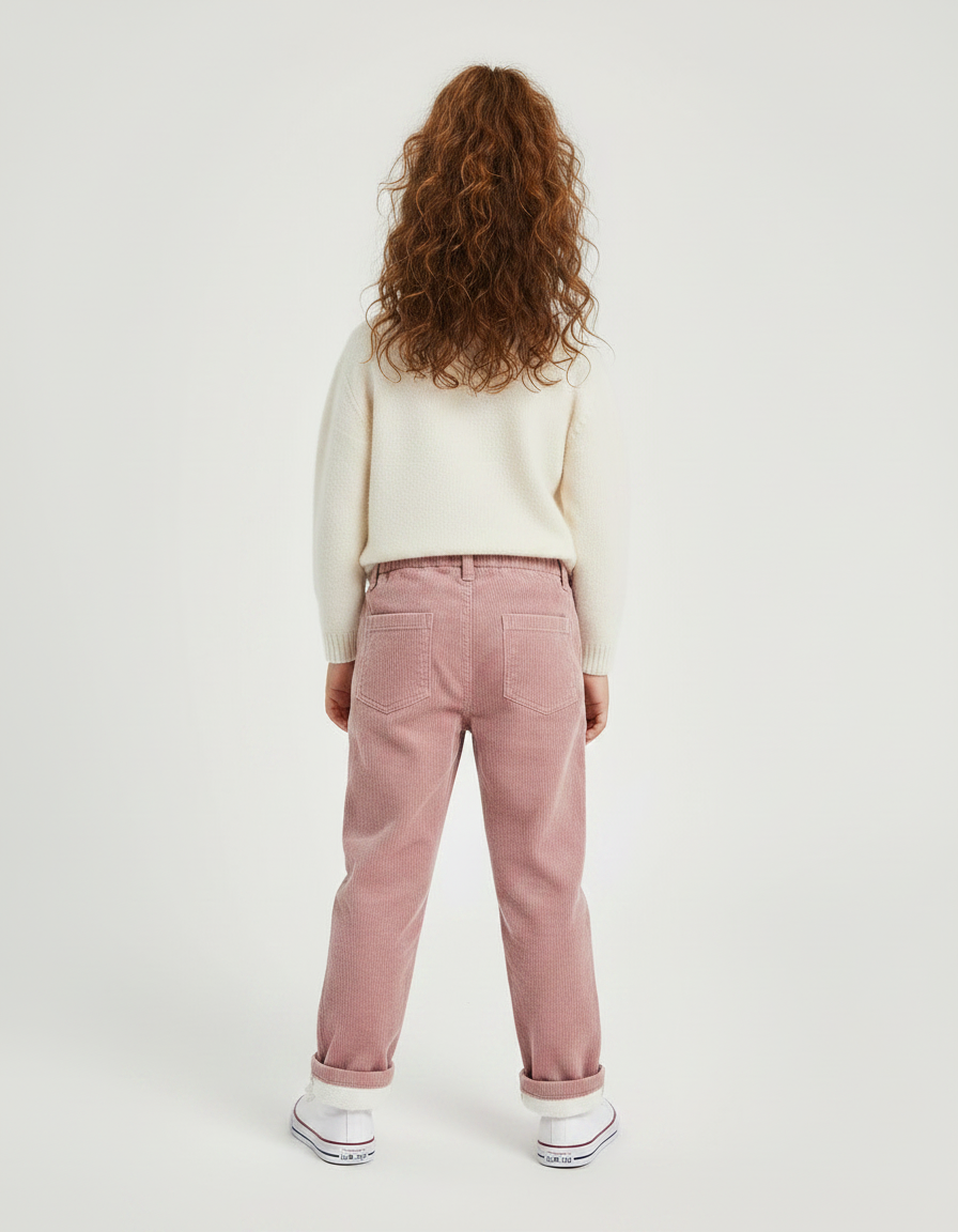 Pantalon Velours Rose Côtelé Ample Élastique Enfant - Cordé - vue 2