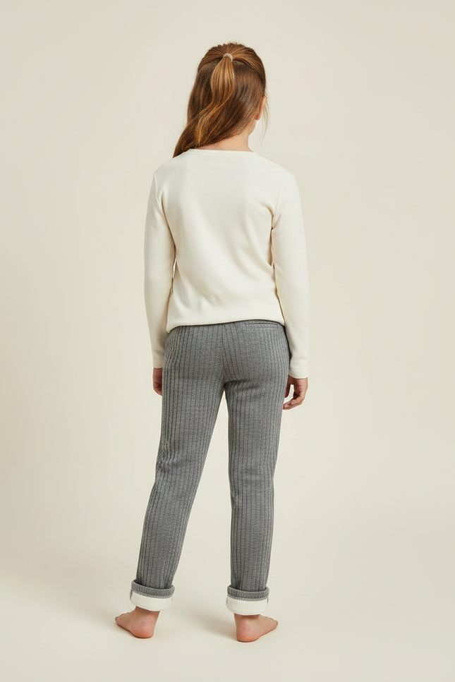 Pantalon Velours Gris Côtelé Enfant Doublé Chaud - Cordé - vue 2