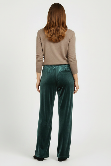 Pantalon Velours Vert Émeraude Droit Fluide Femme - vue 2