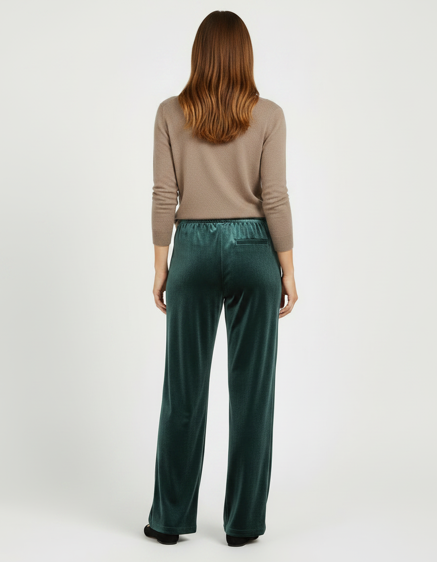 Pantalon Velours Vert Émeraude Droit Fluide Femme - vue 2