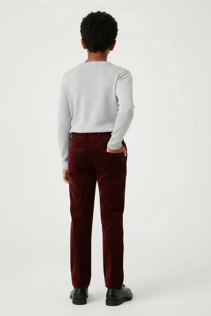 Pantalon Velours Bordeaux Enfant Élégant Droit - vue 2
