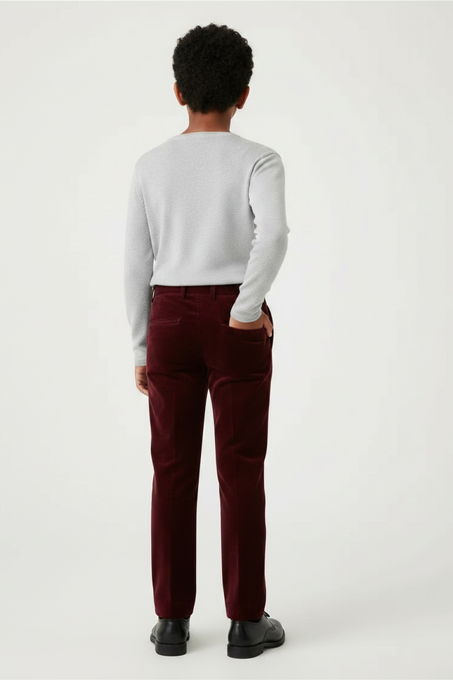 Pantalon Velours Bordeaux Enfant Élégant Droit - vue 2