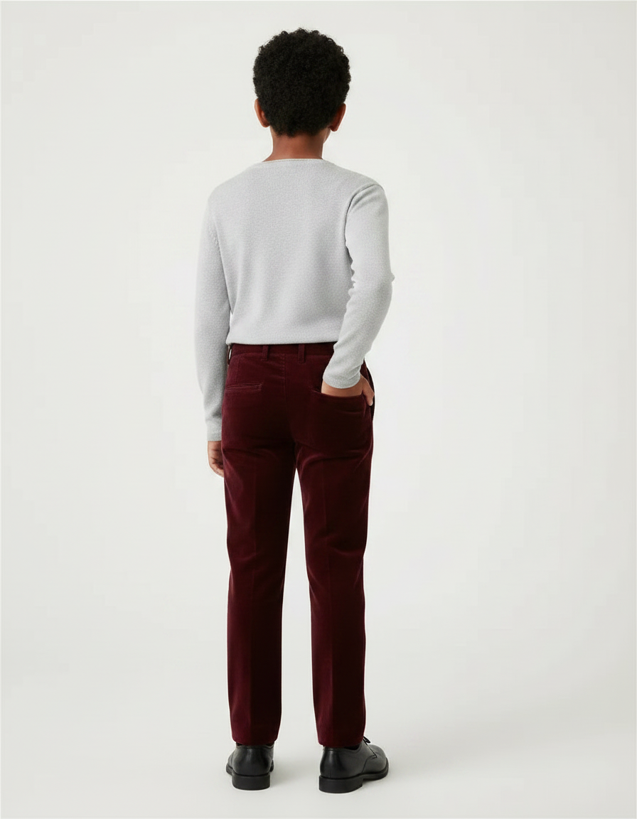 Pantalon Velours Bordeaux Enfant Élégant Droit - vue 2