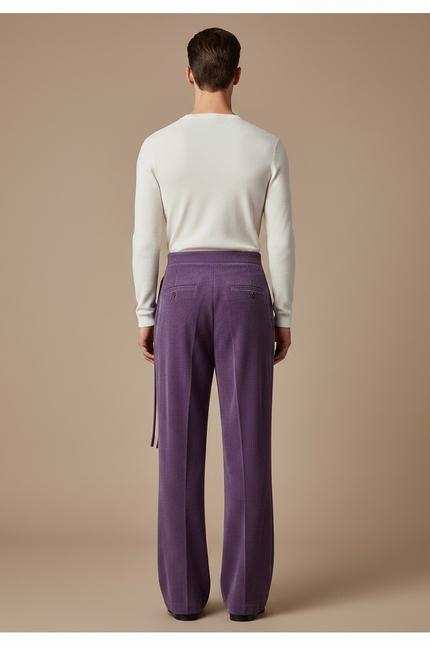 Pantalon Velours Violet Côtelé Droit Élégant Homme - Cordé - vue 2