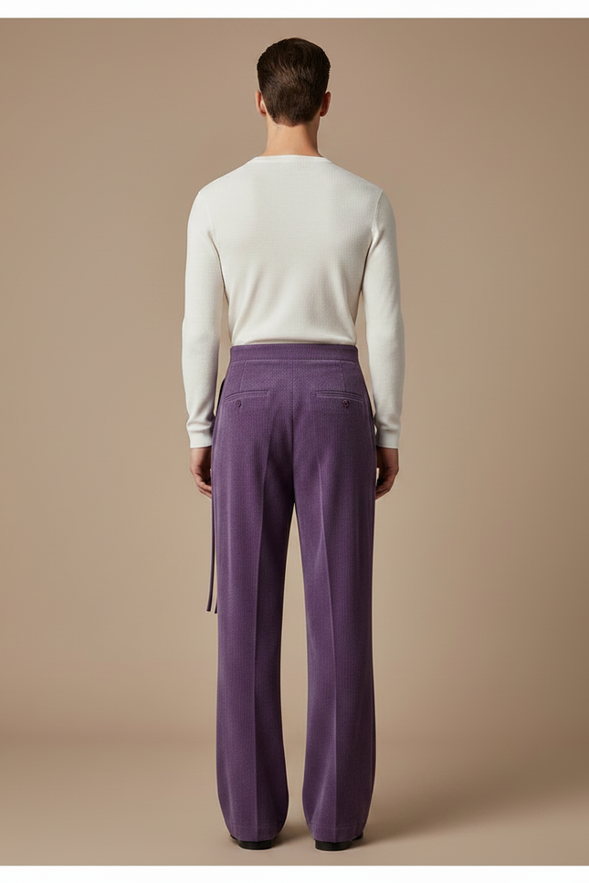 Pantalon Velours Violet Côtelé Droit Élégant Homme - Cordé - vue 2