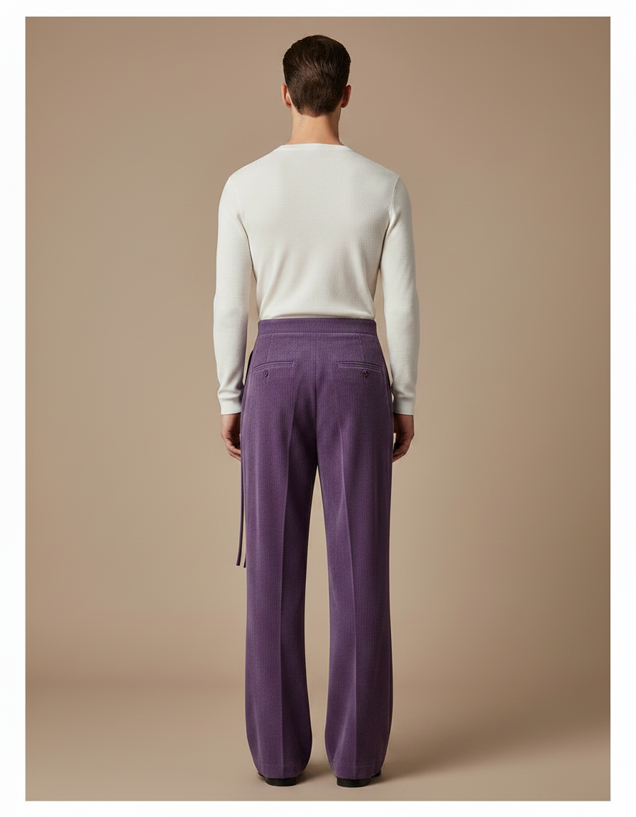 Pantalon Velours Violet Côtelé Droit Élégant Homme - Cordé - vue 2
