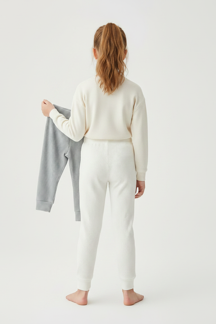 Pantalon Velours Côtelé Doux Confortable Enfant - Blanc Maille - vue 2