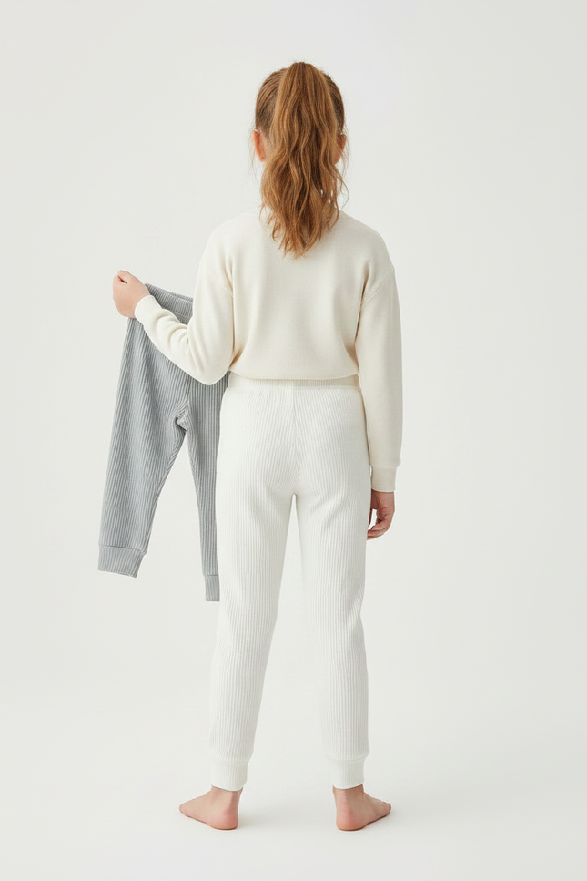 Pantalon Velours Côtelé Doux Confortable Enfant - Blanc Maille - vue 2