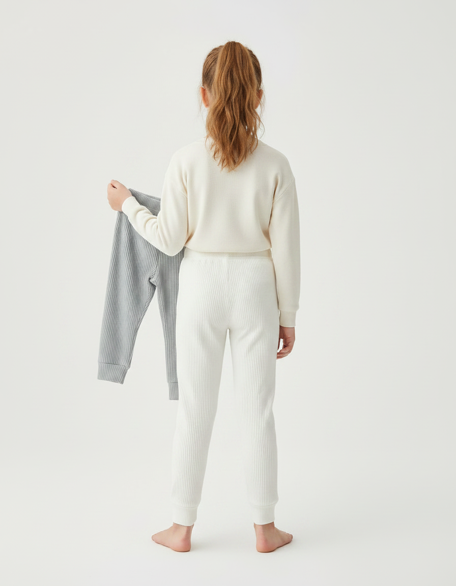Pantalon Velours Côtelé Doux Confortable Enfant - Blanc Maille - vue 2