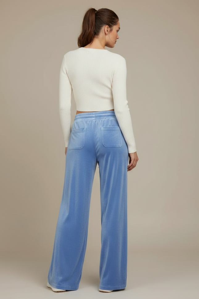 Pantalon Velours Bleu Ciel Fluide Décontracté Femme - vue 2