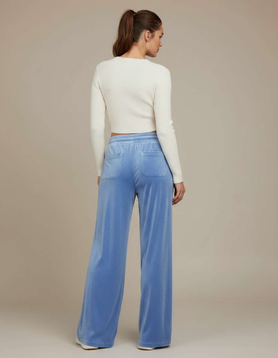 Pantalon Velours Bleu Ciel Fluide Décontracté Femme - vue 2