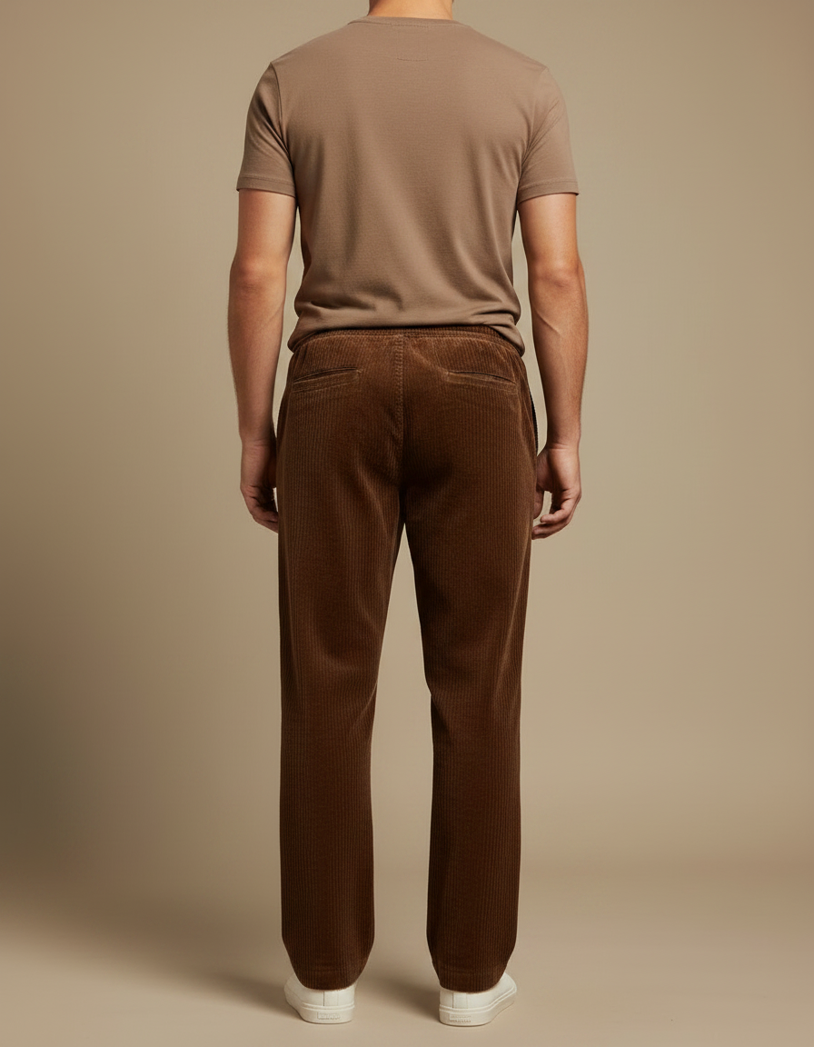 Pantalon Velours Côtelé Marron Droit Homme Décontracté - Cordé - vue 2