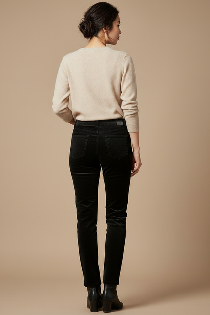 Pantalon Velours Noir Droit Élastique Femme - Cordé - vue 2