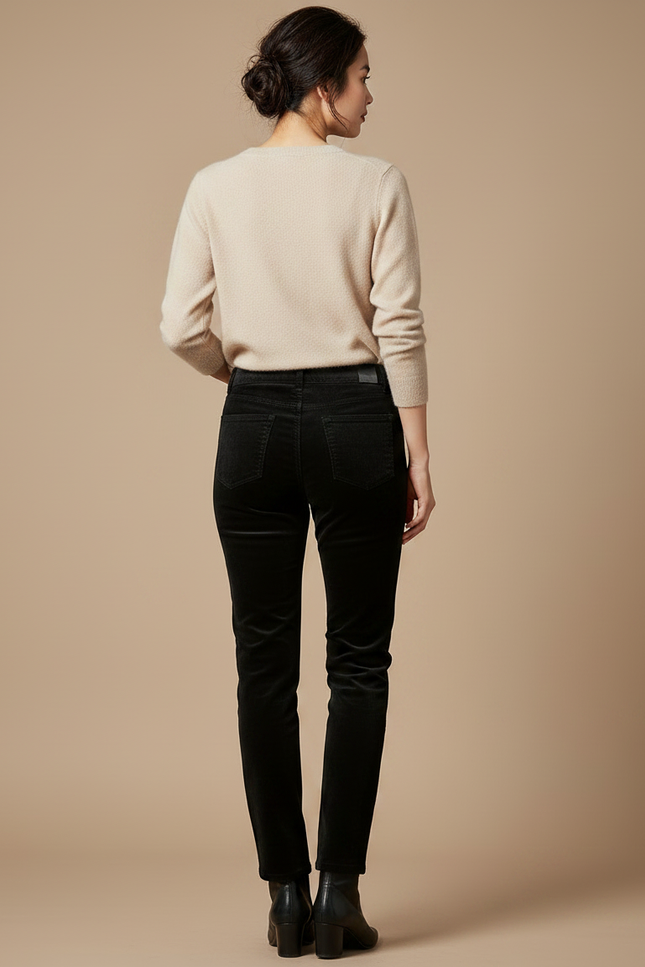 Pantalon Velours Noir Droit Élastique Femme - Cordé - vue 2